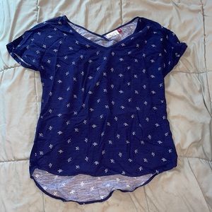 SO Juniors Blue and White Leaf T-Shirt